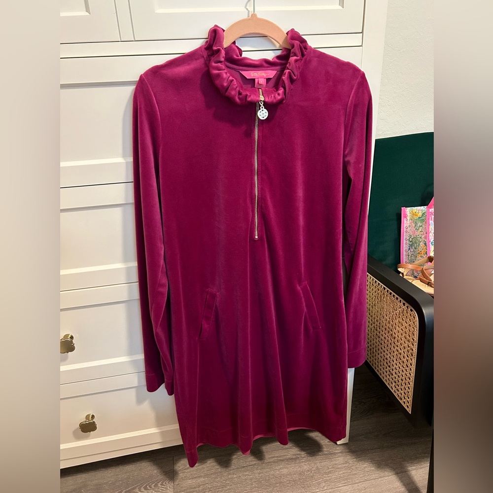 Lilly Pulitzer Skipper Dress in Bordeaux velvet Large